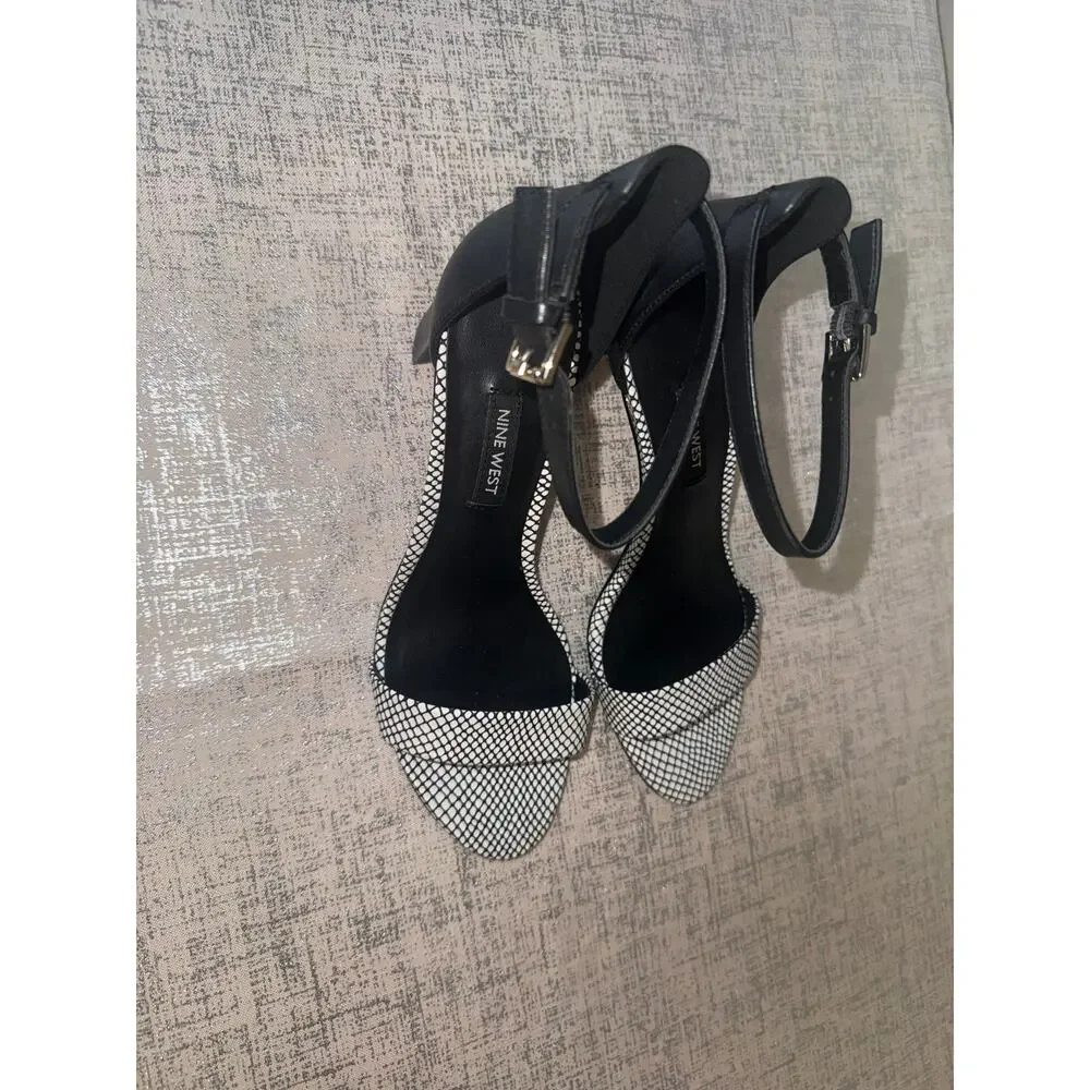 Nine West Black White Slingback Heels Open Toe Patterned Pumps